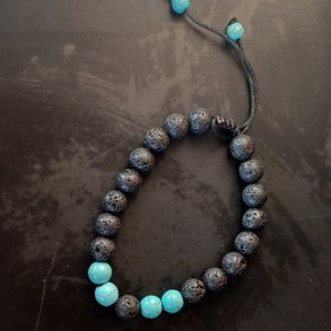 Aromatherapy Lava and turquoise drawstring bracelet